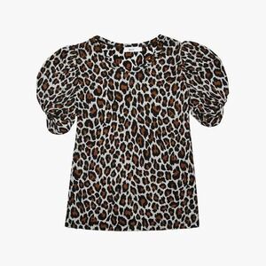 ALC Leopard Print Puff Sleeve Cotton Tee Large Casual Luxury Mob Wife Chic Bold